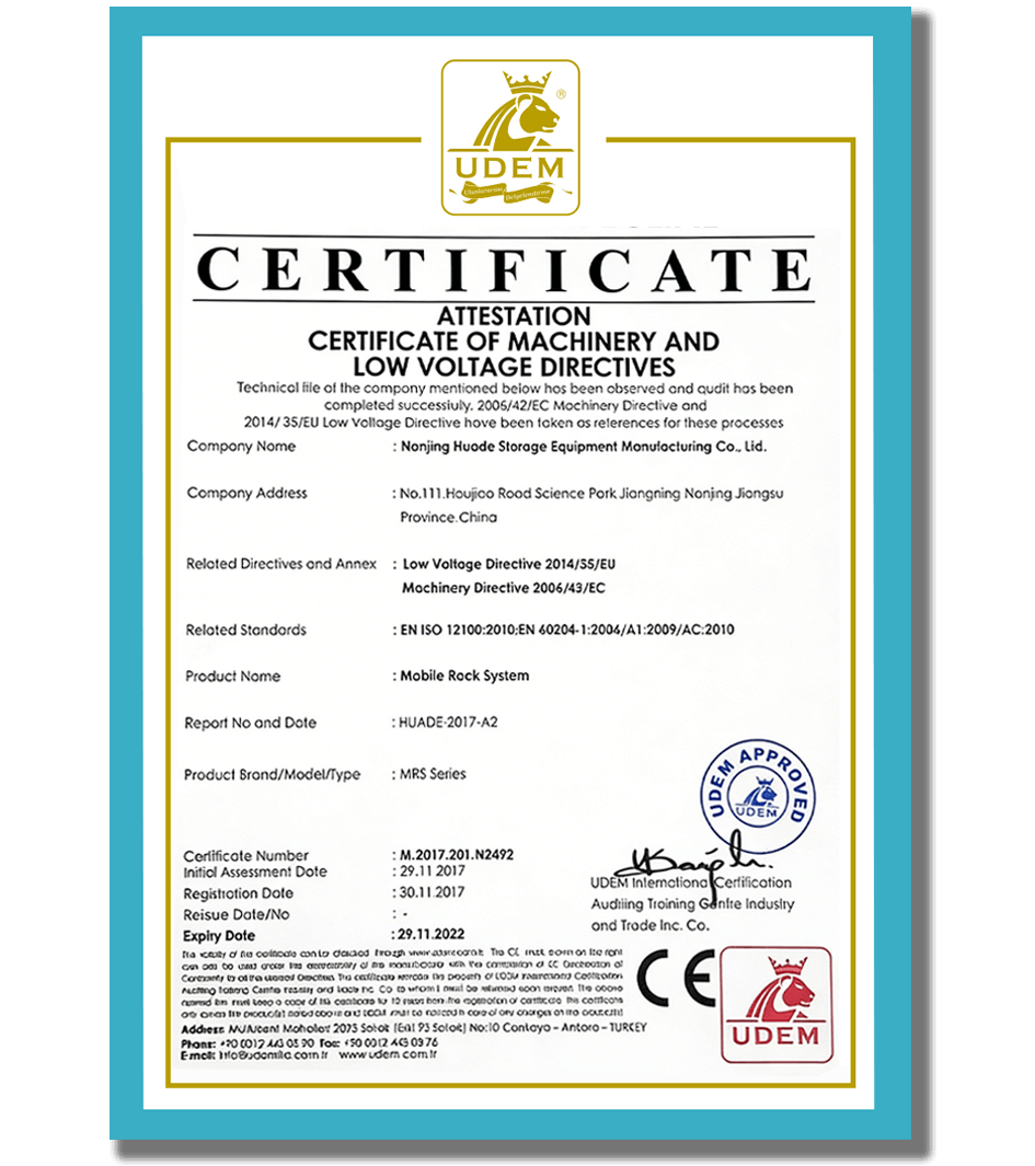 Hydglobalasrs 移动式货架系统国际认证